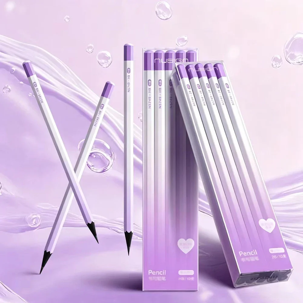 10-Piece Set Grape Scented Black Wood Pencil, 2B/HB Student Practice Pencil, Can Be Used for Sketching and Drawing