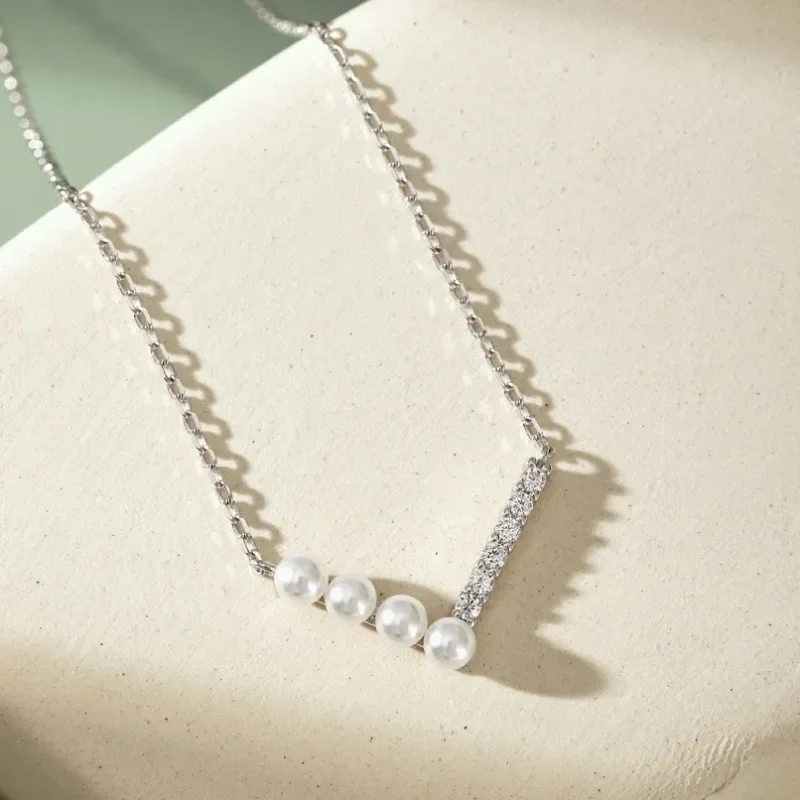 

Shining U S925 Silver Pearl V Shape Jewelry Set Necklace for Women Fine Jewelry Gift