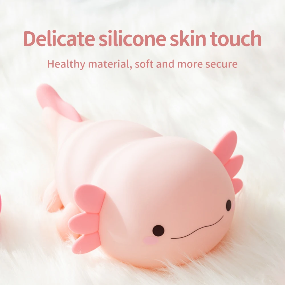 1Axolotl-Veilleuse en silicone pour enfants, 2 luminosités, lampe de couchage portable, aste par USB, lampe de chevet pour chambre de bébé