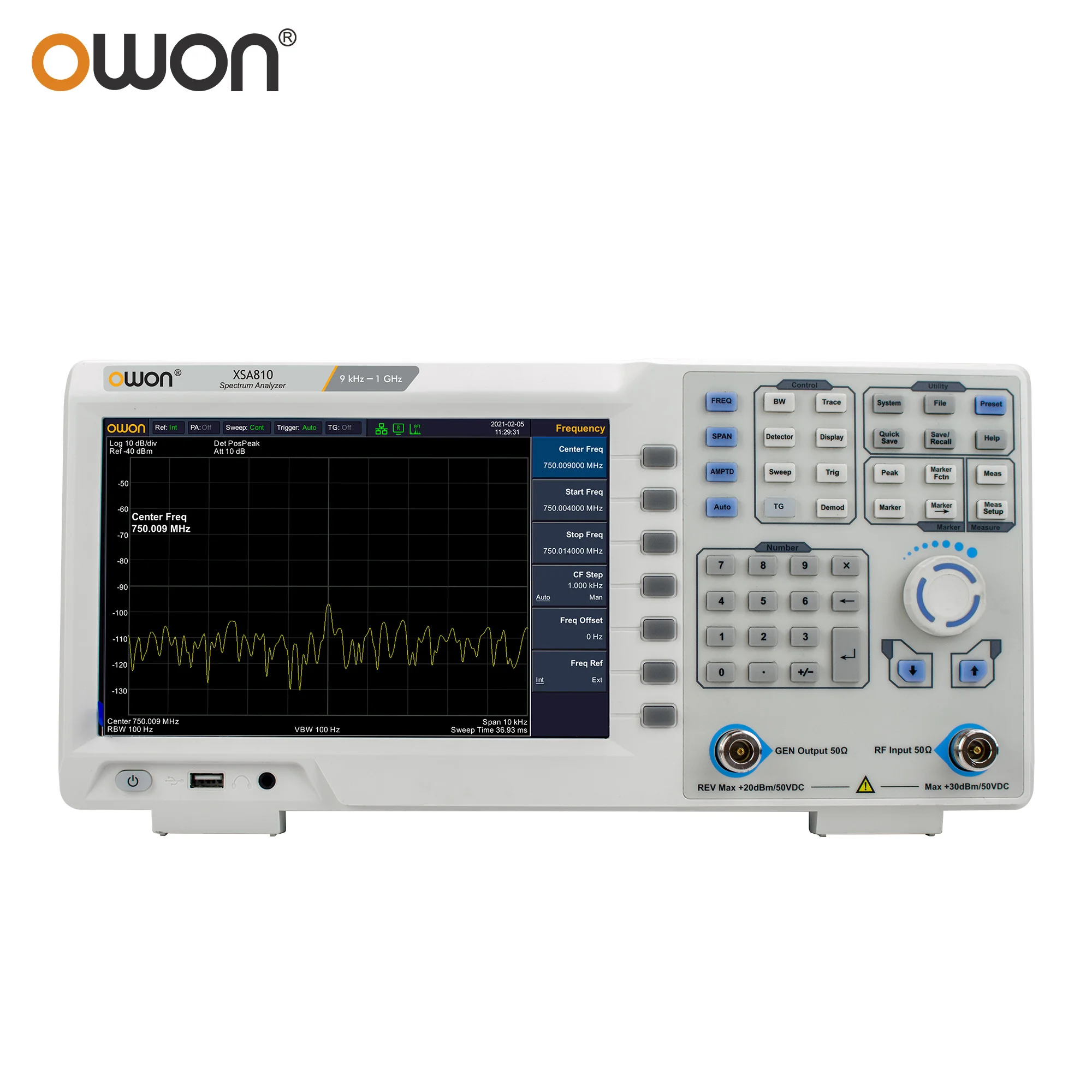 OWON XSA800 Series Spectrum Analyzer Frequency Range from 9 kHz up to 1.5 GHz resolution ratio 1280×800 9 inches LCD XSA805/815