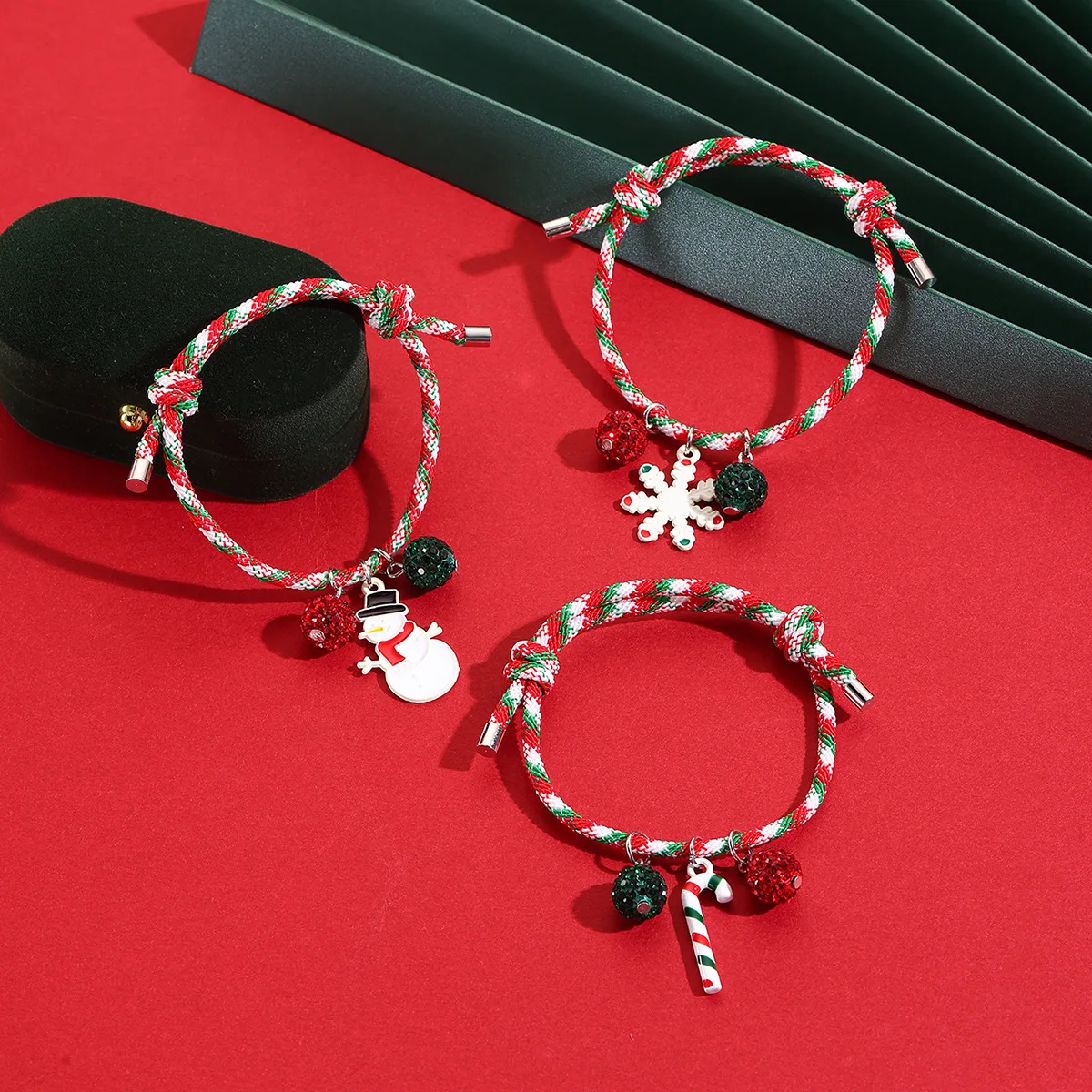 Colorful Braided Christmas Bracelet Adjustable Snowman Snowflake Charm Party Wear Holiday Gift Set for BFF