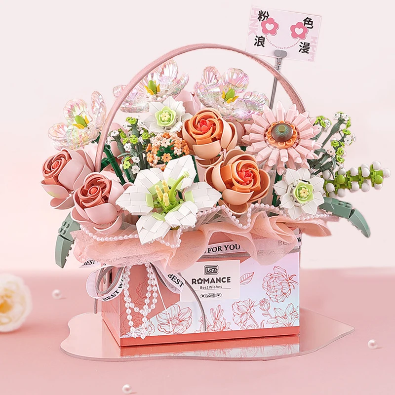 Creative Simulation Flower Bouquet Gift Box Building Blocks DIY Eternal Rose Bouquet Gift Box Set With Lighting For Girls Gifts