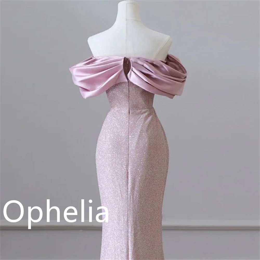 فستان سهرة جيرسي وردي رقيق مخصص رائع بدون حمالات قبالة الكتف حورية البحر زيبر خلفي مخصص