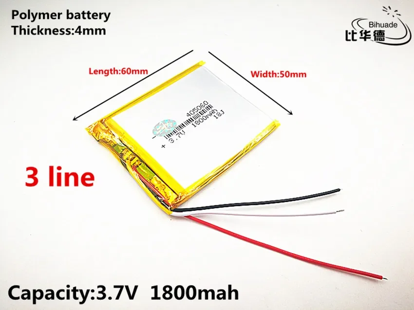 10pcs/lot 3 line Good Qulity 3.7V,1800mAH,405060 Polymer lithium ion / Li-ion battery for TOY,POWER BANK,GPS,mp3,mp4