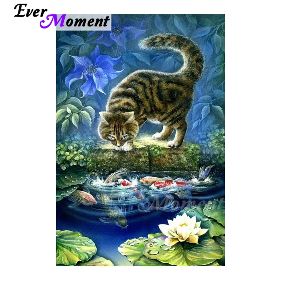 

Алмазная картина Ever Moment, полная квадратная вышивка крестиком, кошачье озеро, кои, лотос, картина со стразами, алмазная вышивка ASF1884
