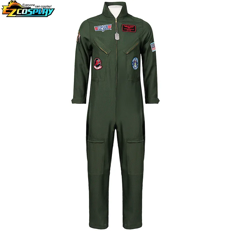 Adult Kids Fighter Pilot Costume Air Force Flight Suit Roleplay con accessori per aviatori tuta da pilota militare verde militare da uomo