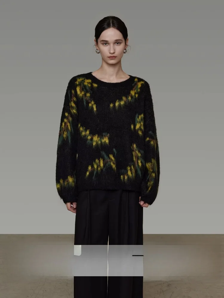 

Ретро-свитер с круглым вырезом для женщин, зимний, новый оригинальный дизайн, свободный крой, стройнящий эффект, комфортный вязаный топ с длинными рукавами, термо-свитер