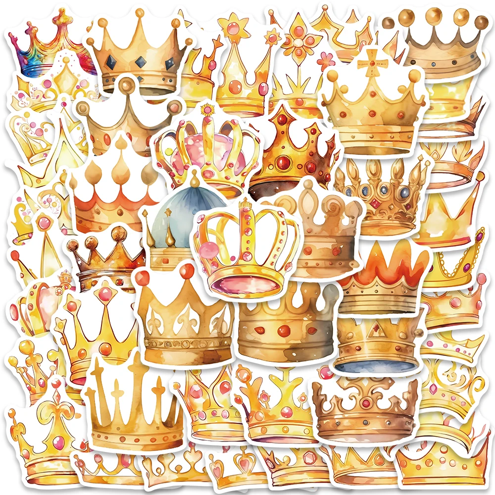 50pcs Classic Cartoon Golden Crowns Stickers Vinyl Laptop Water Bottle Decals Guitar Luggage Skateboard Waterproof Graffiti