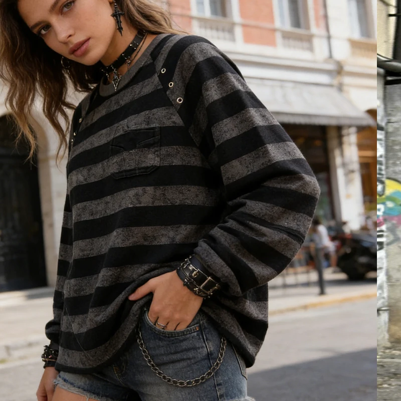 

Distinctive Dark Printed Round Neck Sweatshirt Long-sleeved T-shirt Pullover Retro Jacket Street Trend European and American ins