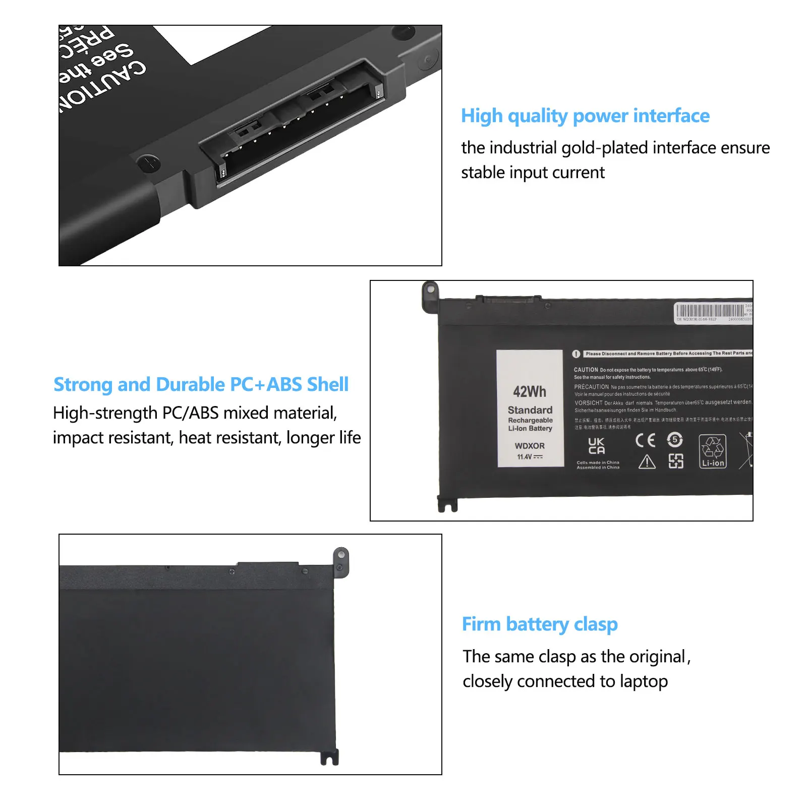WDX0R Laptop-Akku für DELL WDXOR 11,4V 42Wh Kompatibel mit Dell Inspiron 13 7368 7378 15 5565 5567 5568 5578 – Detail 4