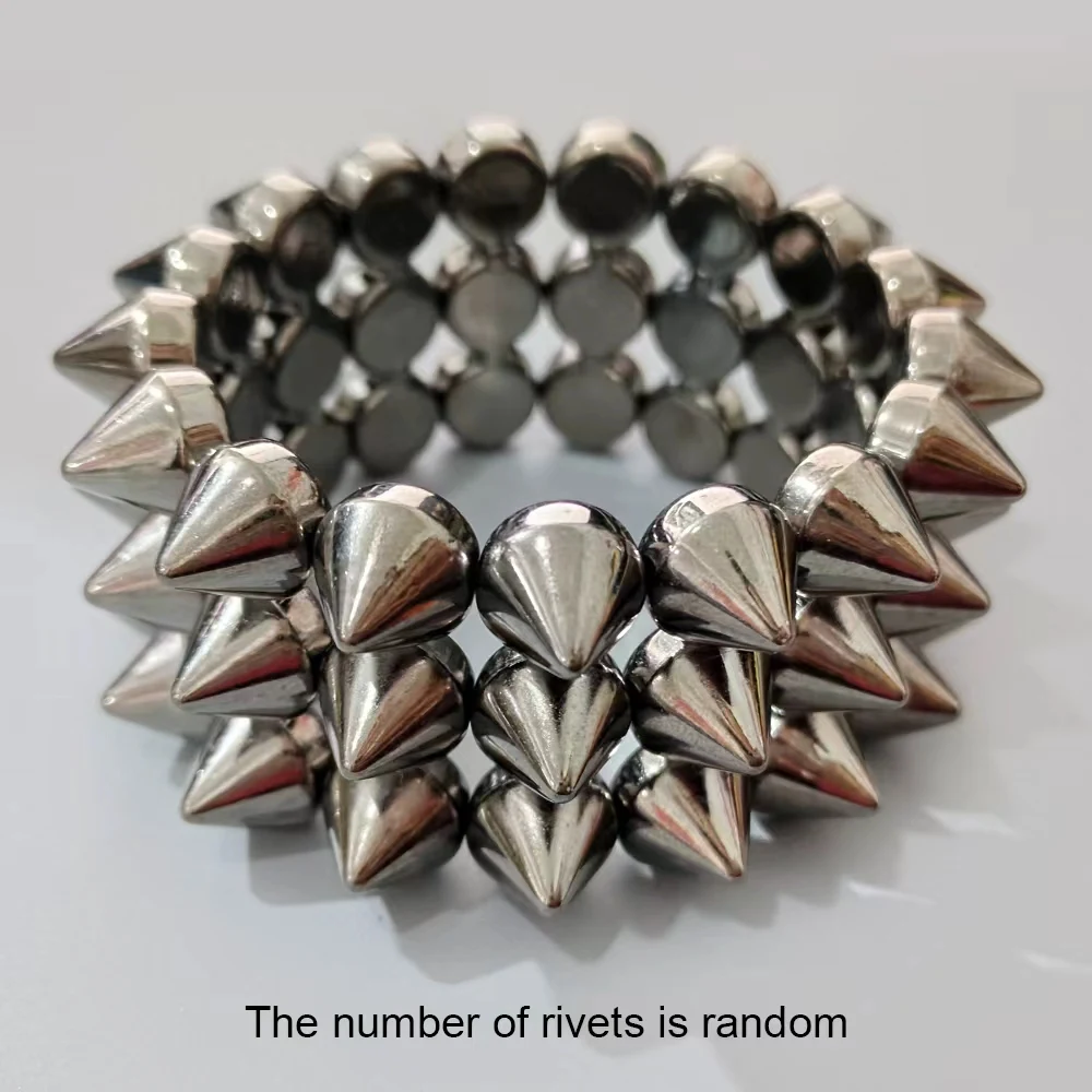 A Gothic Rivet Exaggerated Punk Bracelet With Bold And Exaggerated Design, Adjustable For Daily Party Wear, Rock Bracelet