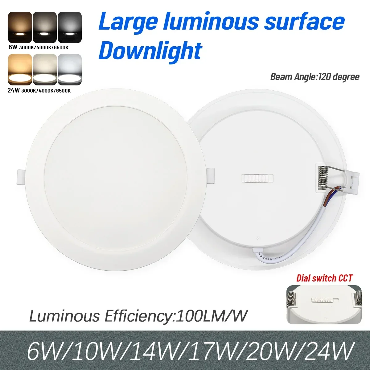 6pcs Color Adjusted LED Downlight AC100-240V Dial Swich CCT 3000K/4000K/6500K Ceiling Light 6W-24W Recessed Indoor Lighting