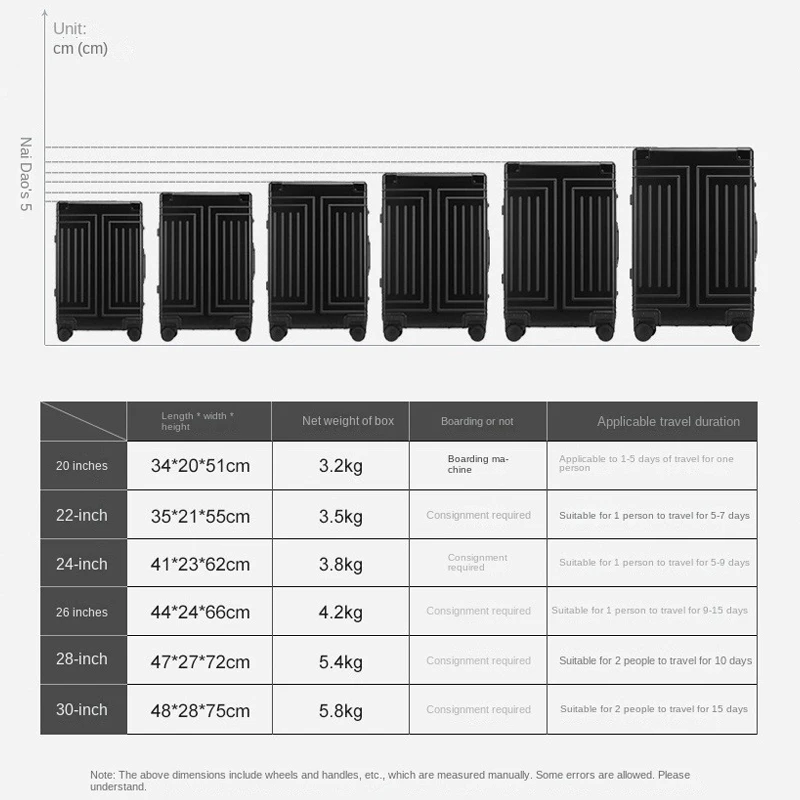 20/24/26/28 Inch Aluminum Suitcase Alloy Trolley Case 30 inch Large Capacity Rolling Luggage Travel Suitcase with Wheels