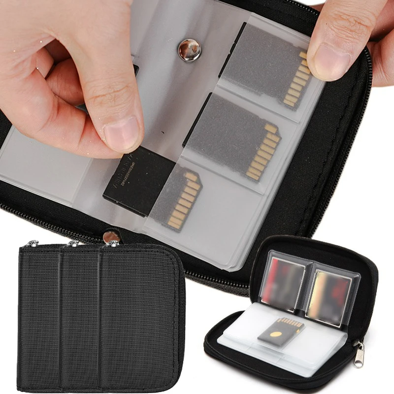 Micro SD Card Case Protector Holder Wallet Black CF/XD/SDHC/MS Memory Card Storage Bag Nylon Carrying Zipper Pouch Case 22 Slots