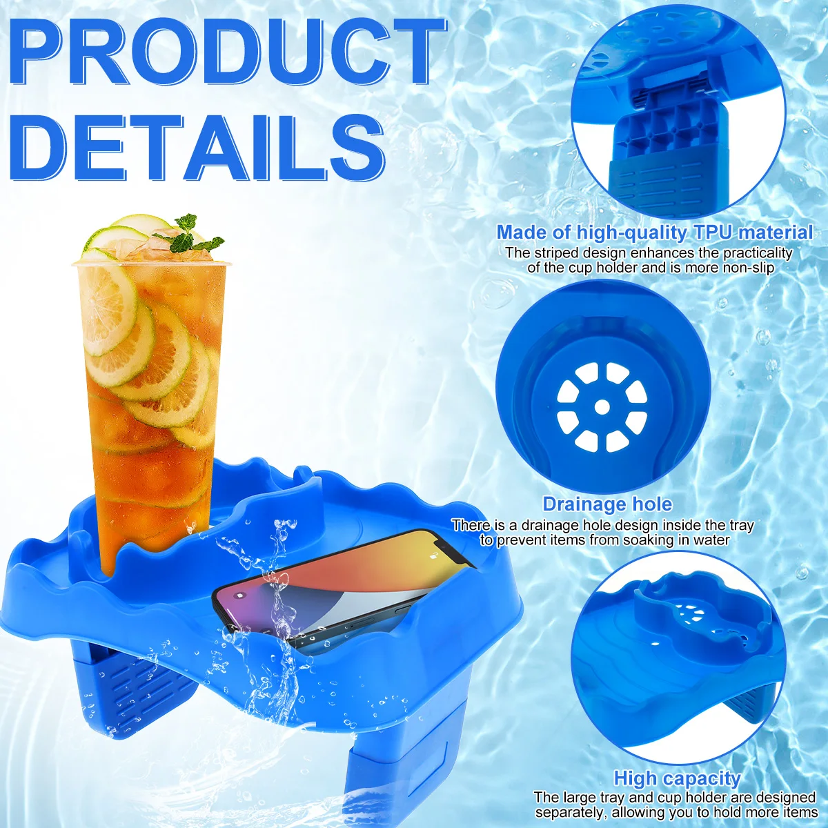 2Pcs Hot Tub Table Tray Adjustable Hot Tub Side Table with 2 Cup Holders Nonslip Inflatable Pool Drink Cup Holder Above Ground