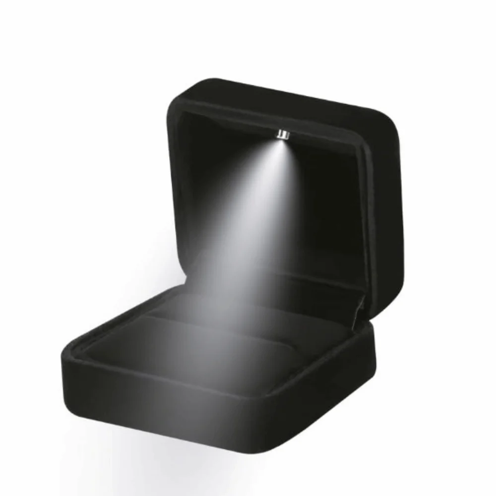 

Velvet LED Ring Jewelry Box Solid Color Portable Ring Holder Case Square Shape Durable Jewelry Organizer Box Wedding Ceremony