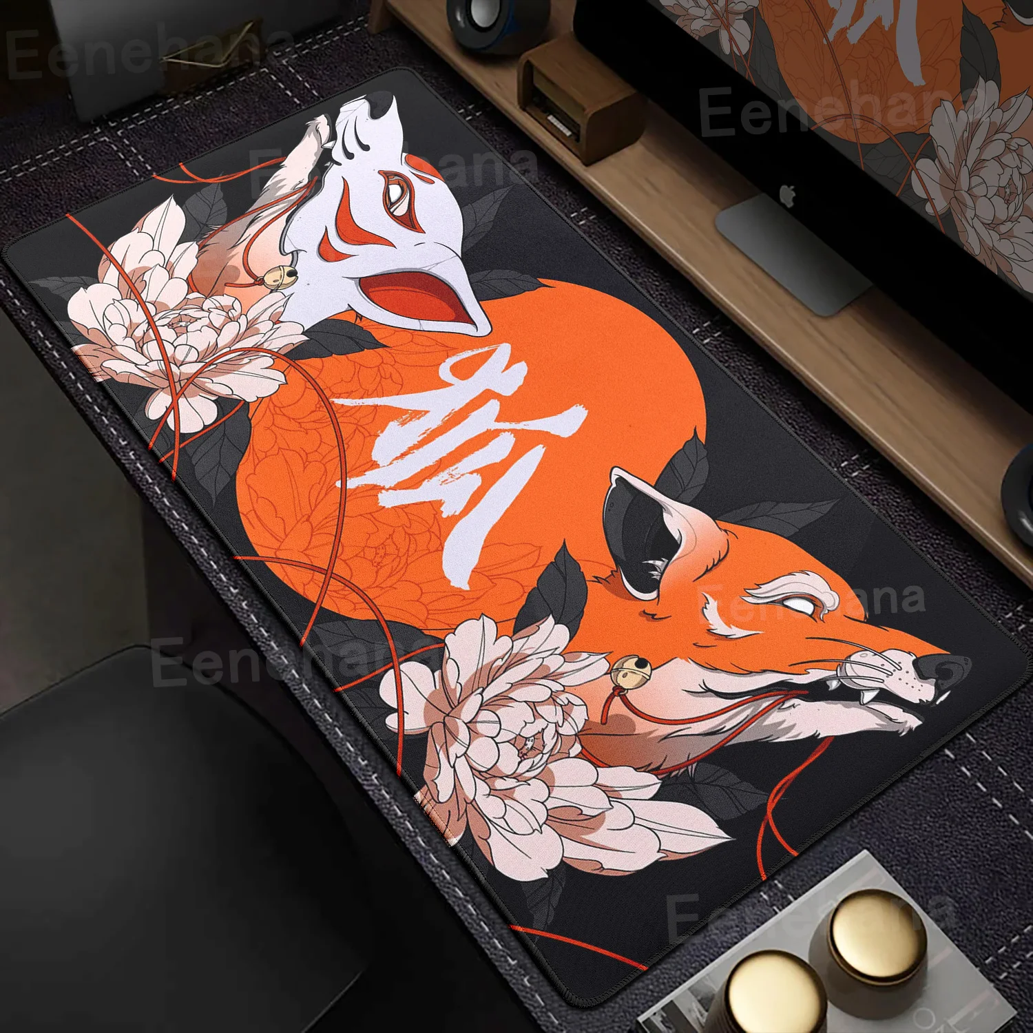 Japanese Mat Nine-tailed Fox Mouse Pad Computer PC Gaming Lager Non-slip Desktop XXL Laptop Keyboard Office Home Accessories Rug