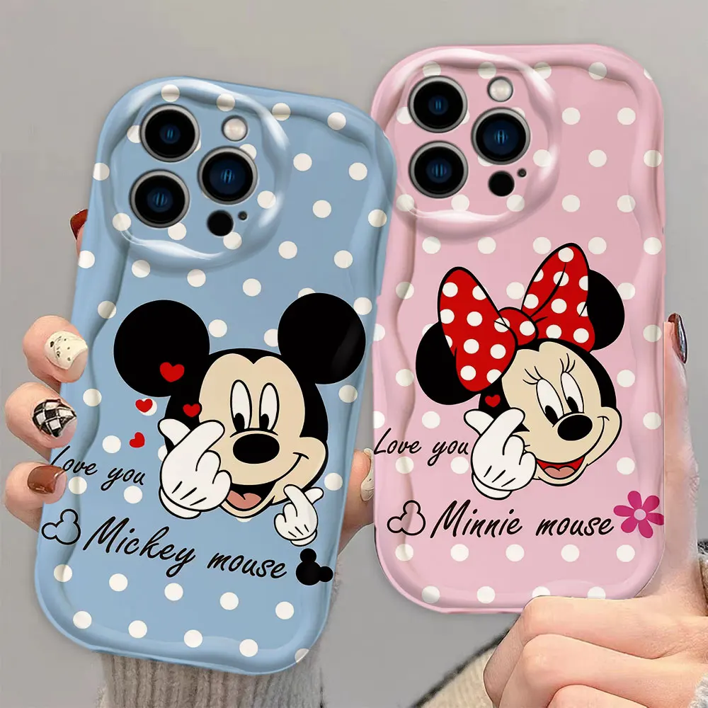 Mickey Mouse Minnie Mouse 3D Wave Phone Case For OPPO A3X A15 A16 A17 A31 A38 A53 A54 A55 A57 A58 A78 A74 A79 A93 A94 A98 Case 