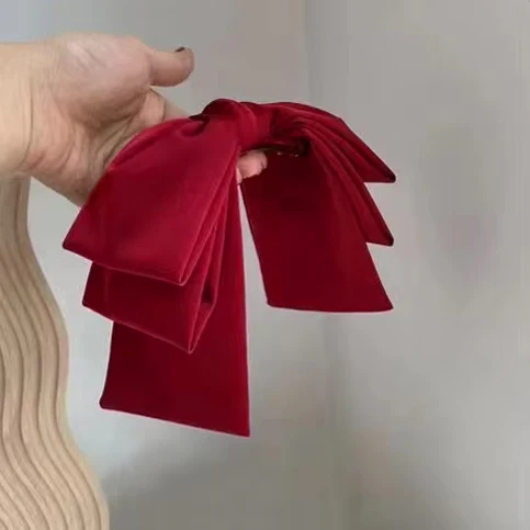 Neue große Satin-Haarspange, Haarschleifen für Mädchen und Frauen, einfarbig in Rosa und Schwarz, mehrlagige Haarnadel, koreanische Mode-Haarspangen für Haar-Accessoires – Detail 2
