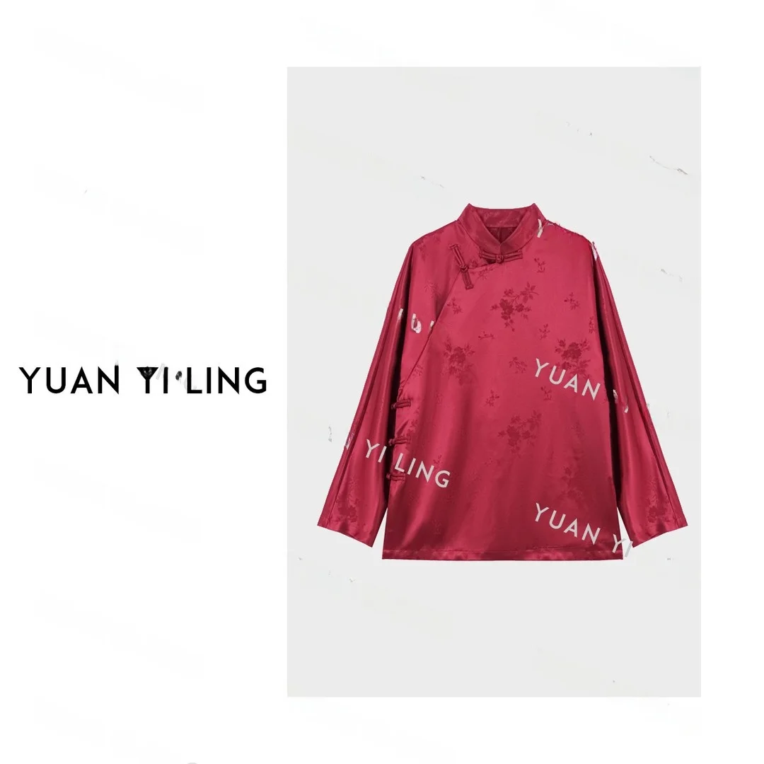 

New Chinese Sle Red Long Sve Stand Collar irt Classic Retro Ele Aosphere Winter 2025 Women's Faion Top