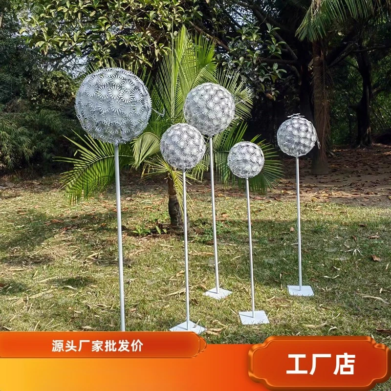 Scenic outdoor lawn garden creative dandelion decorative ornament wrought iron stainless steel sculpture park landscape