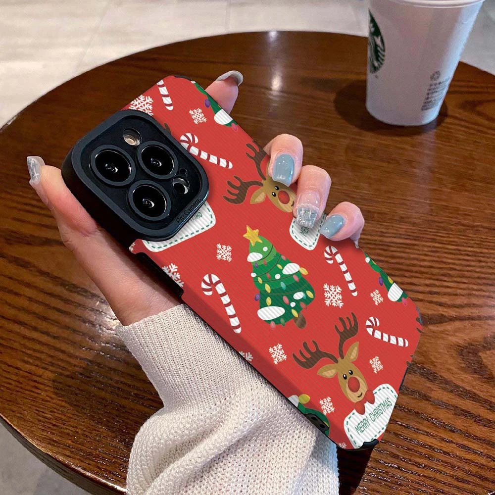 

Christmas cartoon phone case for iphone 14 13 12 11 XR XS Pro Max 14 7 8 Plus Elk Snow Santa Lens Protection, soft silicone case