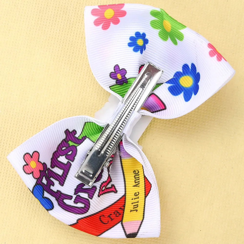 2PCS Sweet back to school hair bows clip For Girls Cute School Bus Hairpins Ribbon Print Pencil Barrettes Boutique Headwear