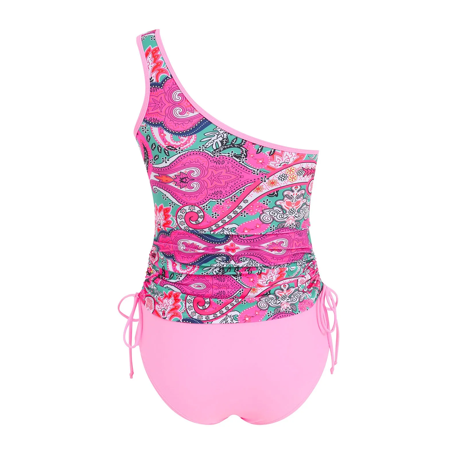 ชุดว่ายน้ํา Tankini สองชิ้นของผู้หญิงมีสไตล์ชุดว่ายน้ํารูกุญแจไหล่ข้างหนึ่งชุดว่ายน้ําด้านบนพร้อมด้านล่างแต่ละชุดชุดชุดว่ายน้ํา
