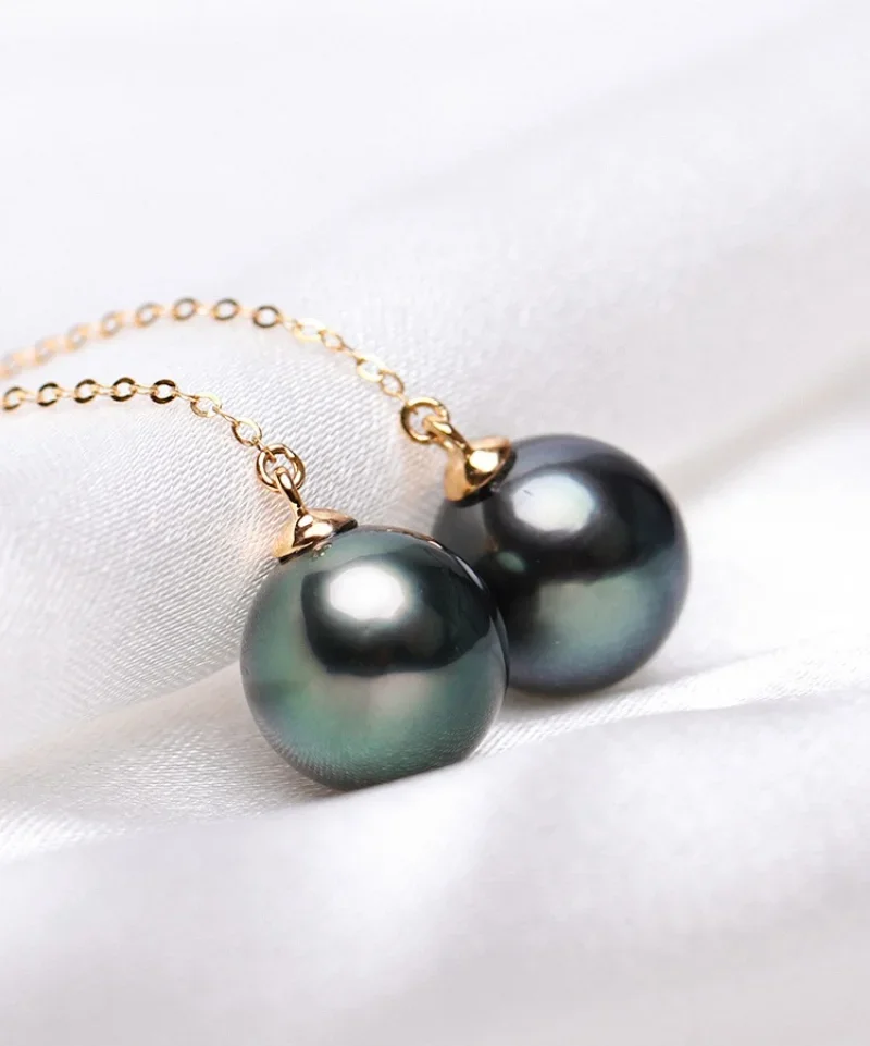 

Simple Fashion Pendant for Women 12-13mm Natural Tahiti Black Peacock Pearl Round Fine 925 Sterling Silver Chain Jewelry Gifts