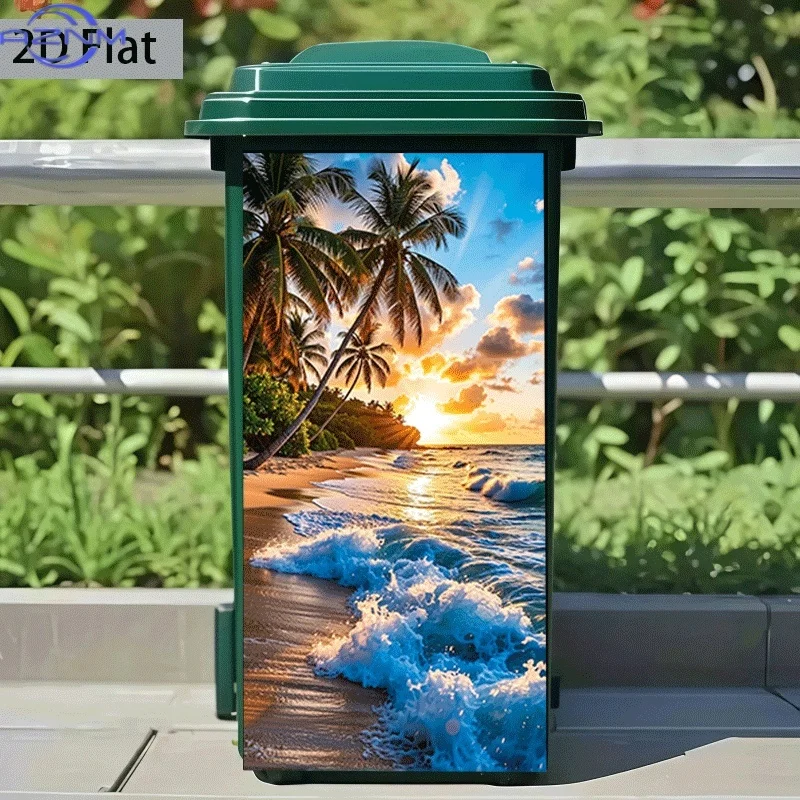 1pc of Trash Can Sticker Measuring 37×82 Cm, Featuring a Theme Design of Coconut Breeze And Ocean Waves, Self-Adhesive Wall De
