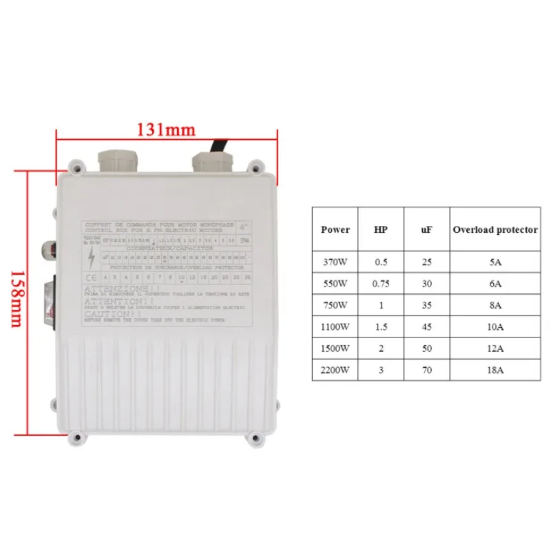 220V submersible deep well pump control box Diving pump external capacitive box single-phase deep pump well diving switch box
