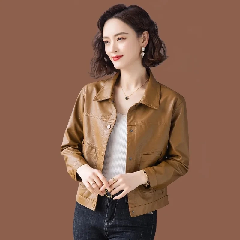 Jaqueta de couro feminina estilo curto 2025 primavera e outono nova versão coreana moda casual versátil pequena jaqueta pu topo
