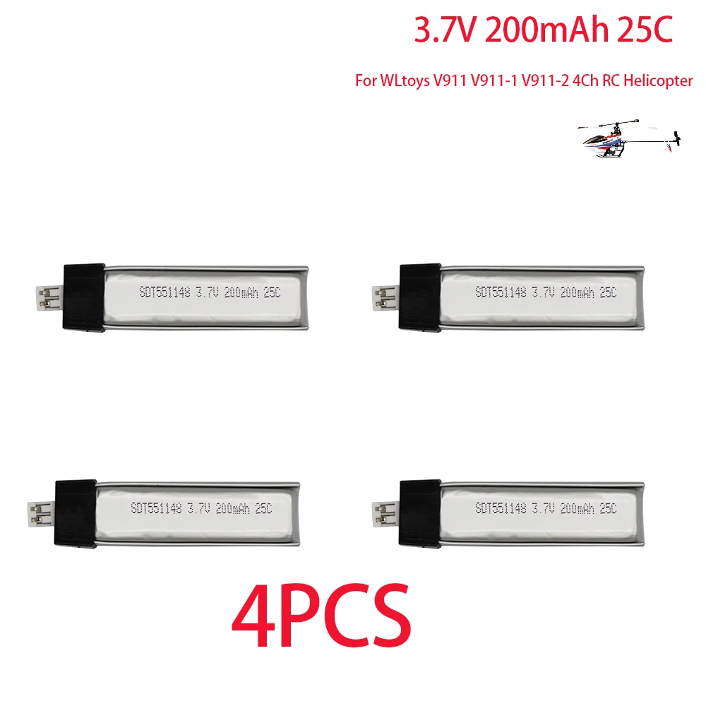 10pcs/lot 3.7v 200mah Original for WLtoys V911 F929 F939 RC Helicopter 3.7 V 200 mAh 551148 2.00mm plug Battery For WLtoys V911