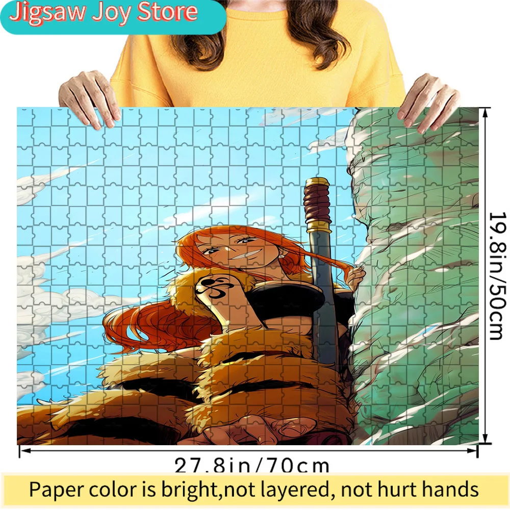

Premium Paper Jigsaw Puzzle One Piece Nami with Sword and Tiger Fur Coat in Adventure Scene Anime Art High Quality Cardboard Puz
