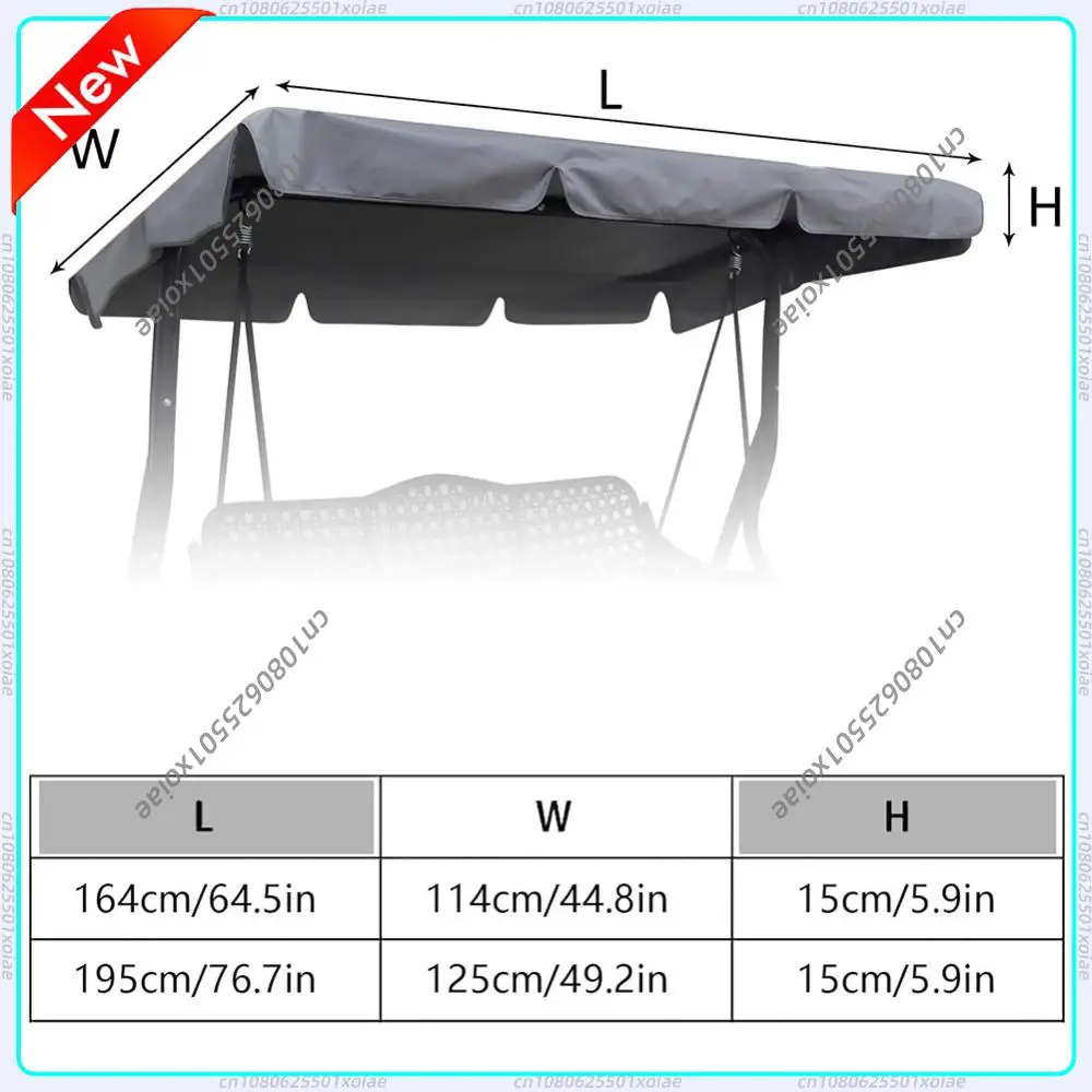 Replacement Canopy of Garden Swing Chair Awning Anti-UV Waterproof Windproof Cover Universal Fit 2/3-Seater for Patio Porch Back