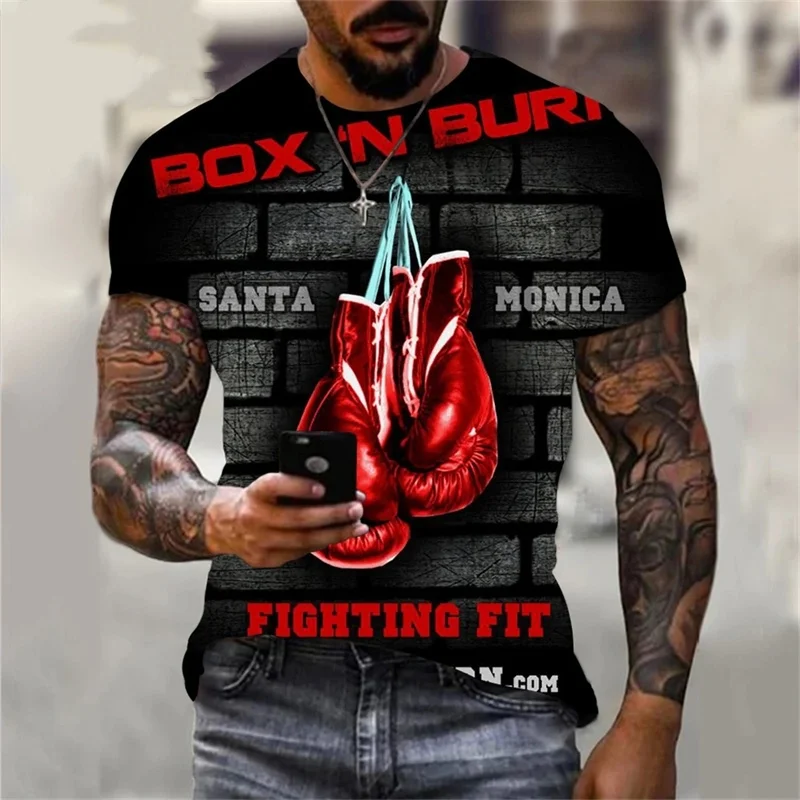 New Models Men's T-Shirts Boxing Fight Workout Casual Sporty Tops 3D Printed Street Style Crew Neck Tees Plus Size Men Clothing