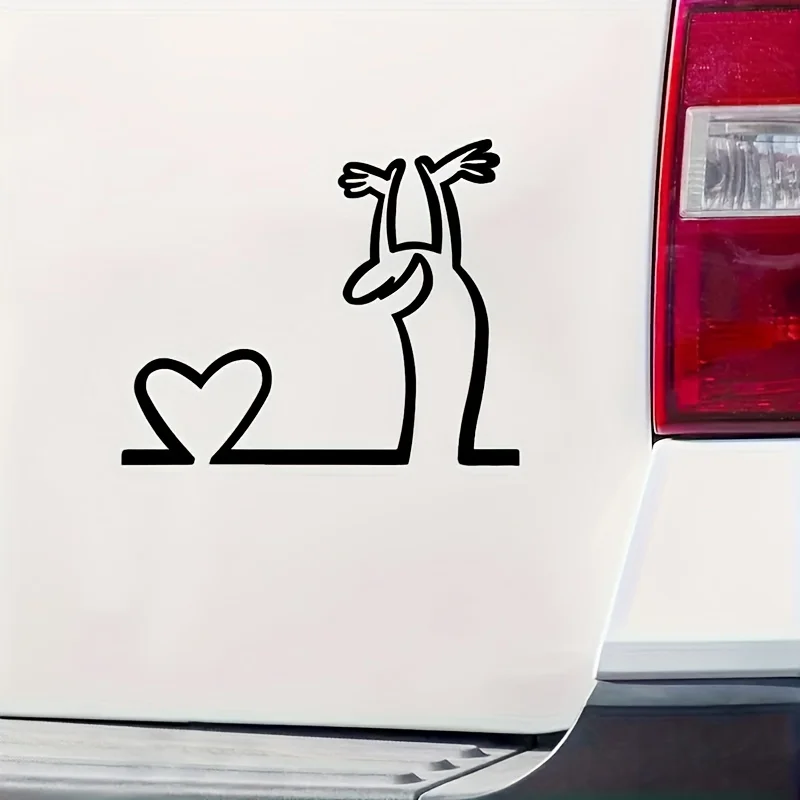 

1PC White Minimalist Cartoon Sticker (Character & Heart Design) Waterproof Adhesive Decals for Car Window Decor