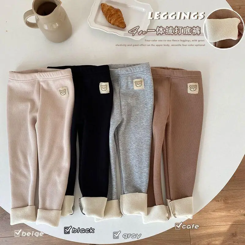 Kawaii Casual Long Pants Fashion Children S Clothing Autumn Winter New Children S One Piece Fleece Leggings Boys Girls Baby