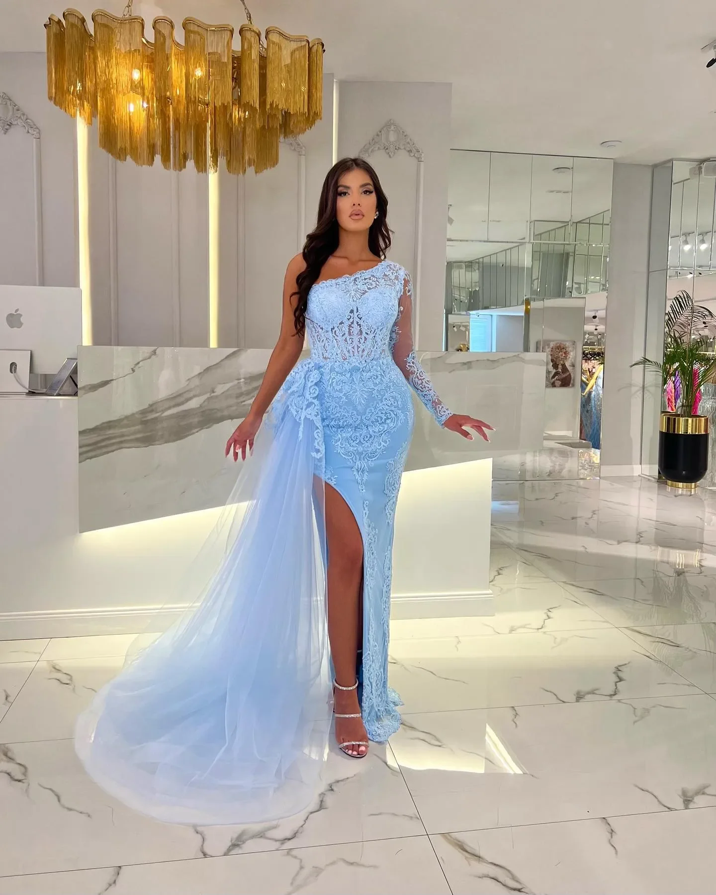 Luxurious Mermaid applique Evening dress Sexy One shoulder with detachable hemline New special occasion party ball dress