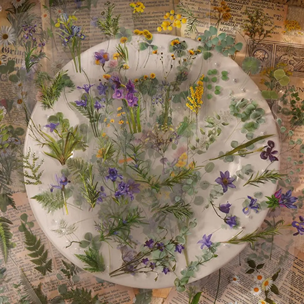 6 ピース/パック自然 PVC 植物花ステッカーヴィンテージ粘着スクラップブックステッカー DIY ステッカーホットスタンピング
