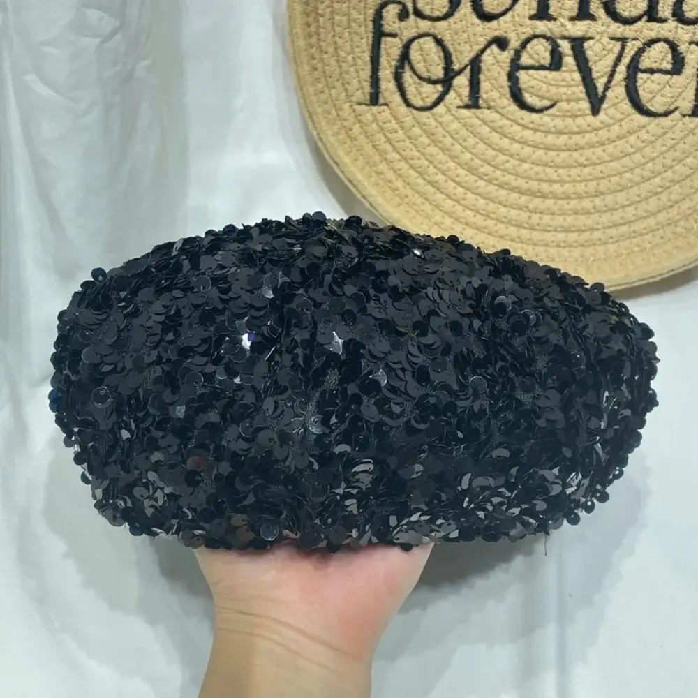 Thin Glitter Sequin Beret Big-headed Cloud Retro Style Sparkling Sequin Beret Octagonal Shape Fashion Beret Dance Stage
