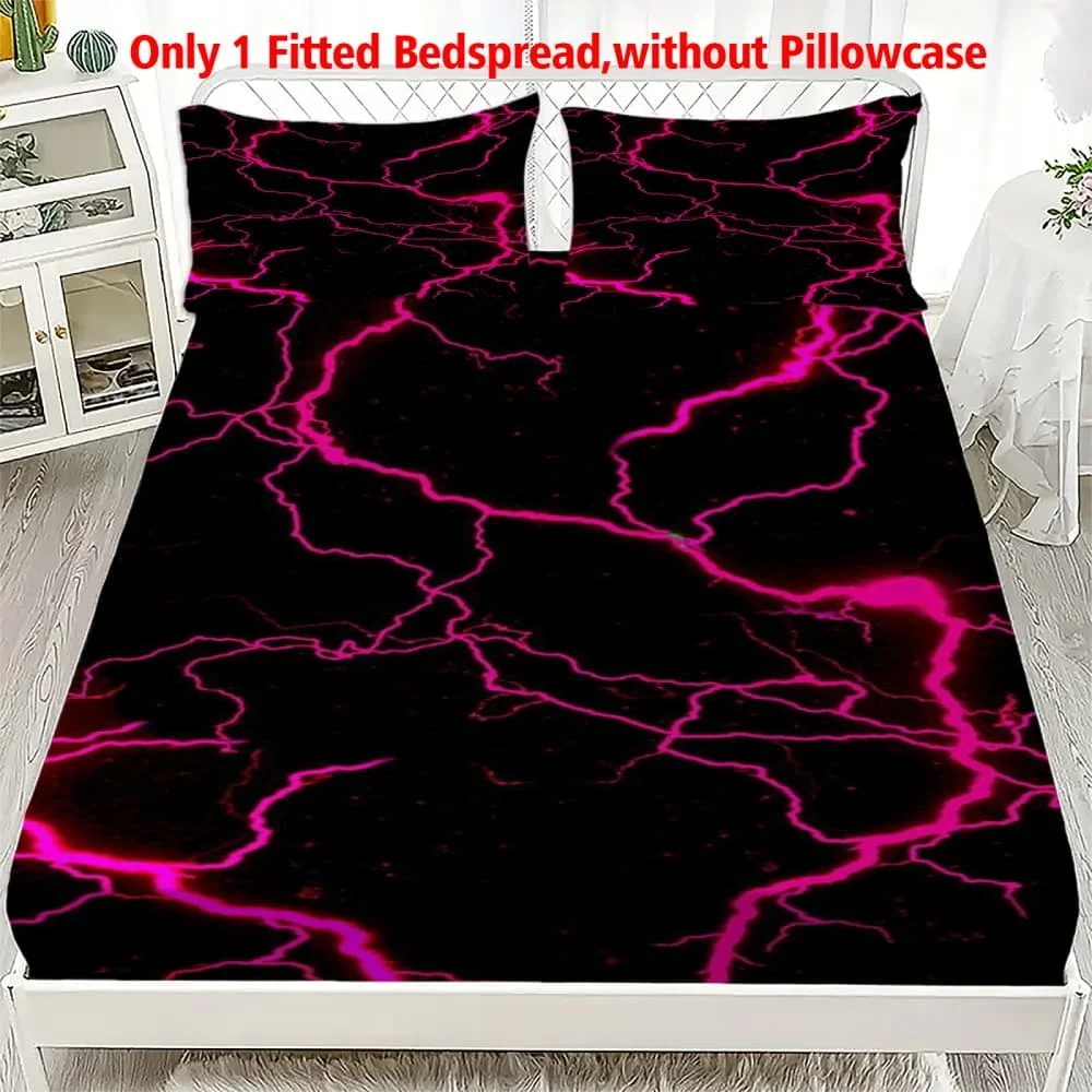 1pc Purple Red lightning Thunder Fitted Sheet Deep Pocket Elastic Mattress Cover Single Double Queen King Bedroom Decor
