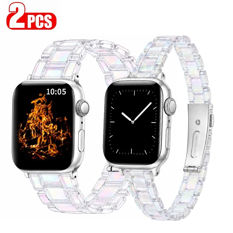 2 Pack Transparent Strap for Apple Watch Band 49mm 46 42 45 41 44 40 38mm Bracelet iWatch series 10 9 8 7 6 5 4 3 SE ultra 2
