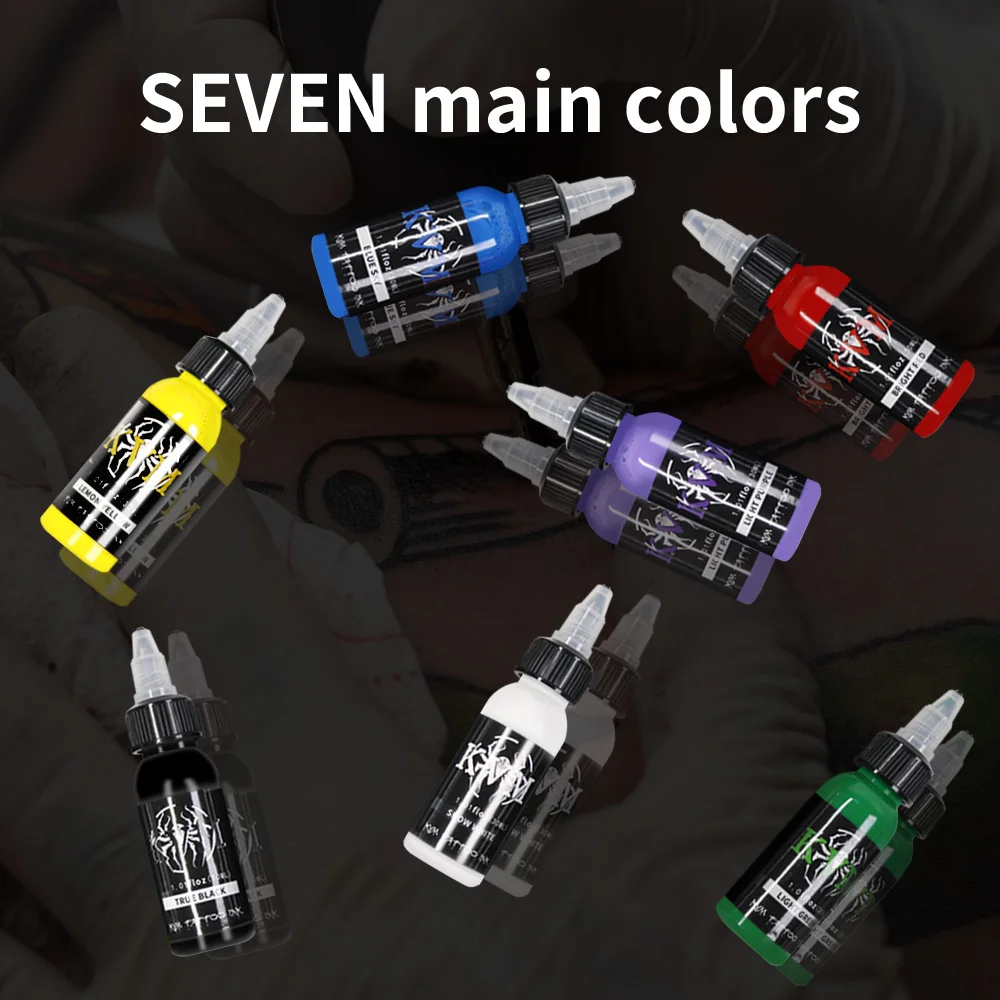 

KVM 7/14 Colors 30ML Tattoo Ink Pigment Long Lasting Body Art Professional Pigments Tattoo Kit Semi-Permanent Tattoo Supplies