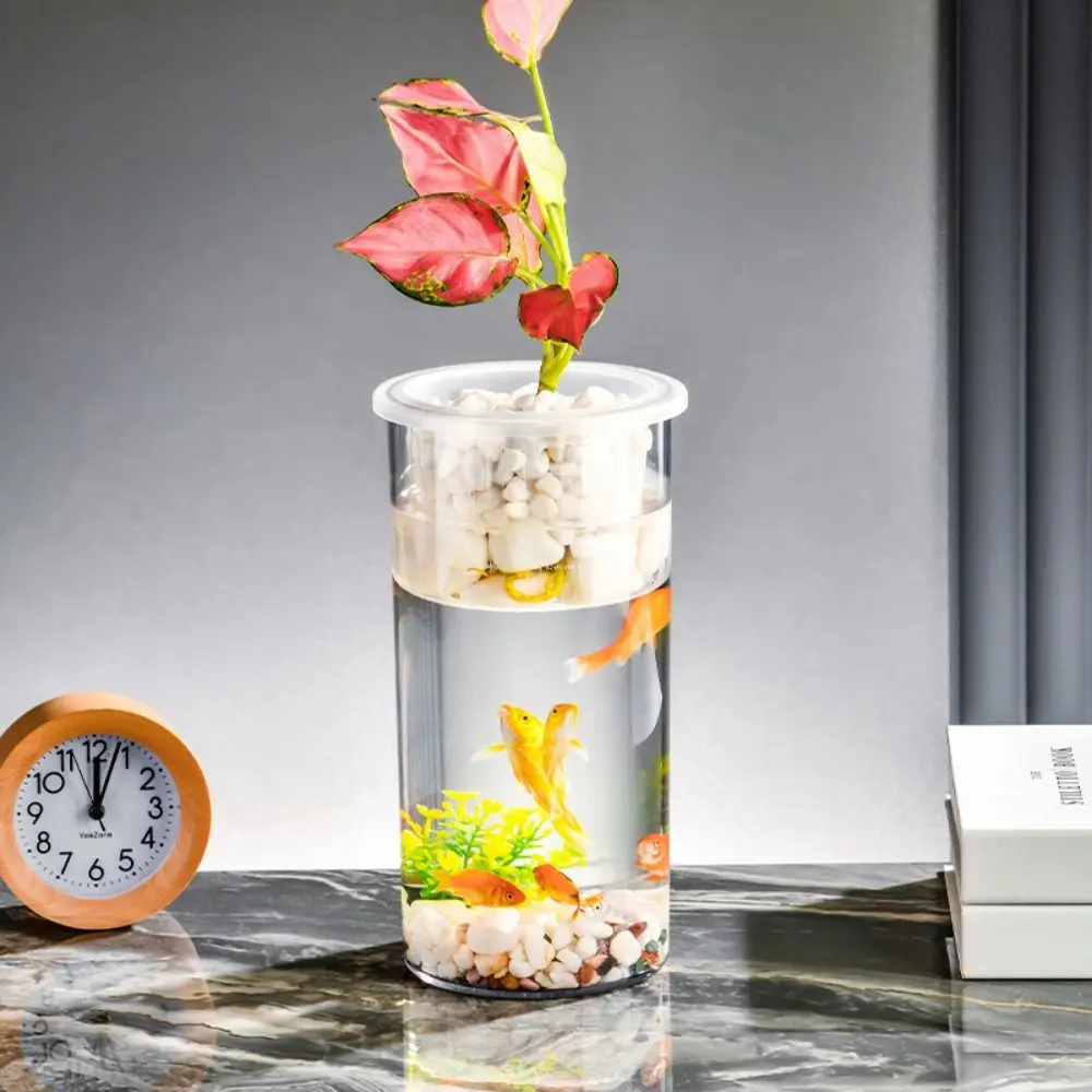 Transparent Fish Tank Vase Plastic Unbreakable Hydroponic Fish Tank with Hydroponic Basket Cylinder Hydroponic Planter Vase