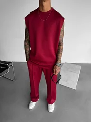 2025 Summer new men's sports fashion casual pants vest set loose sleeveless T-shirt solid color set