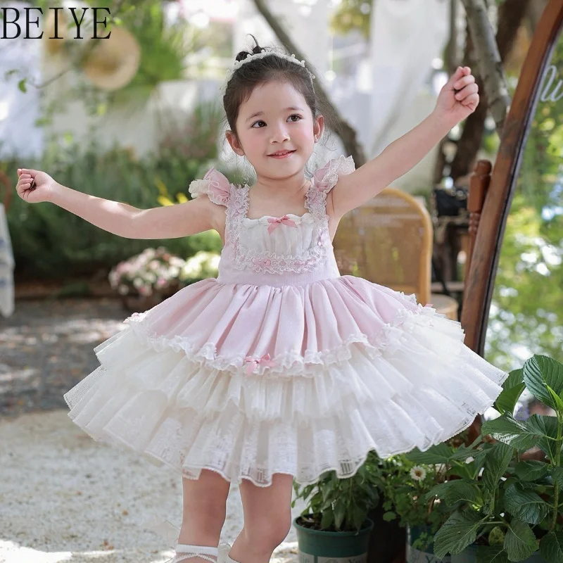 Sweet Ballet Pink Puff Dress for Little Girls Original Design Summer Mesh Lolita Dress Kids Sleeveless Pink White Cute Dress