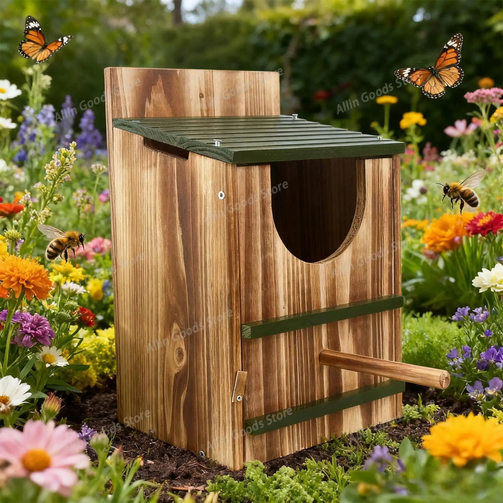 Waterproof Carbonized Wooden Bird Shelter Outdoor Nesting Container for Owl Pigeon Hummingbird Squirrel Garden Decoration
