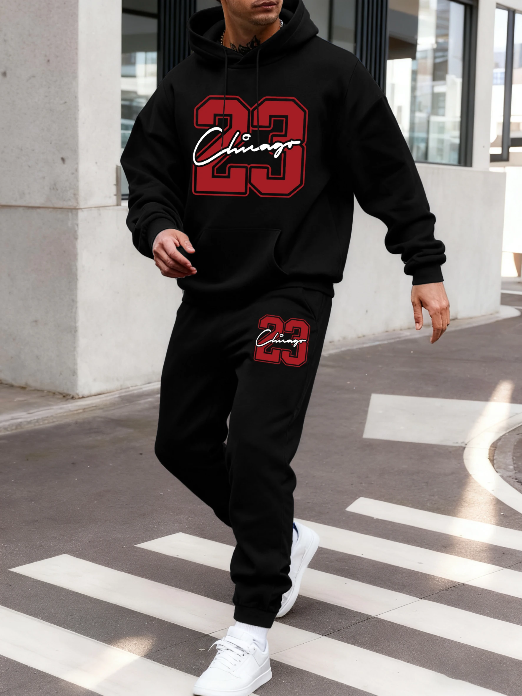 

Chicago Number 23 Creativity Prints Men Street Comfy Hoodie Set Fleece Pocket Sportswear Autumn Casual Sweatpants Jogging Pants