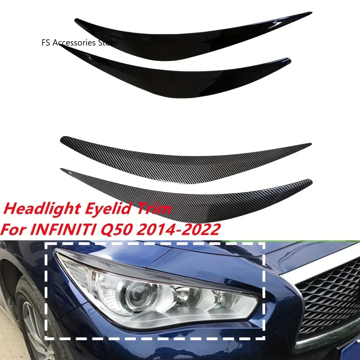 

Pair Car Front Headlights Eyebrow Eyelids Trim Stickers Cover For Infiniti Q50 2014 2015 2016 2017 2018-2022 Headlamp Eyebrow